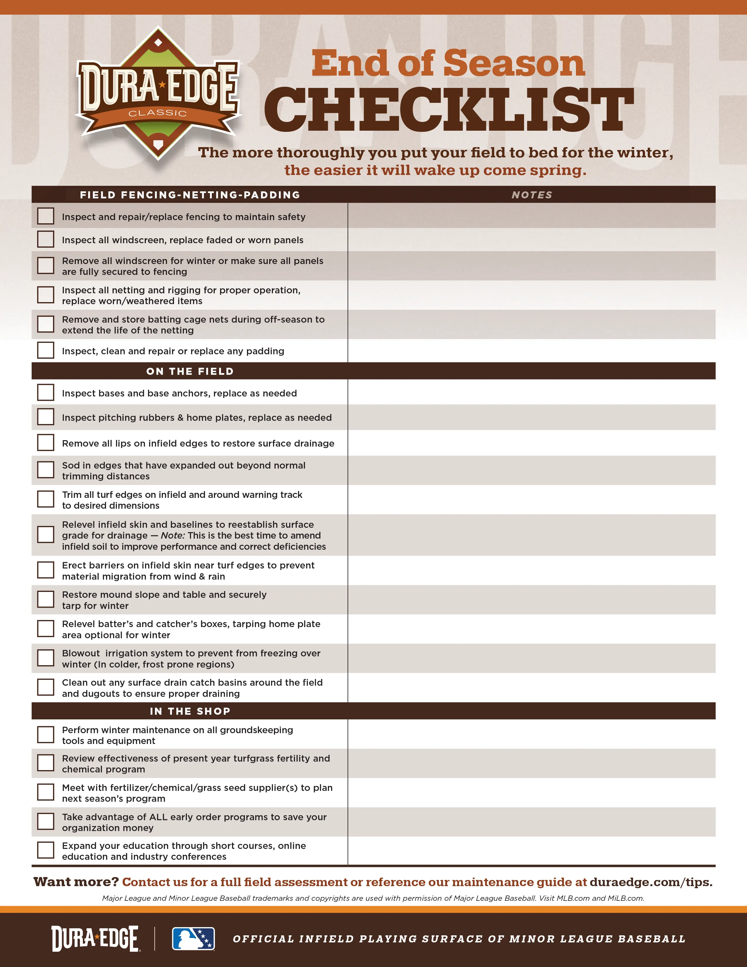 End of Season Checklist