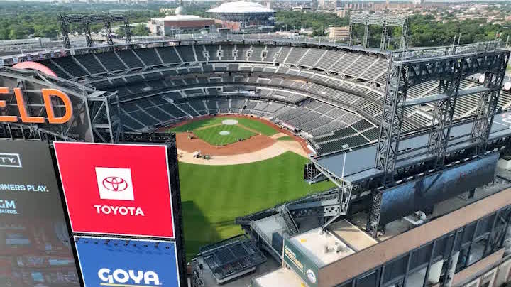 High up shot of a major league baseball field